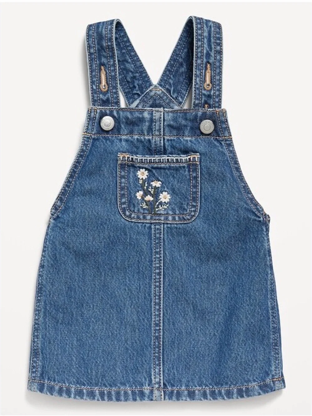 Old Navy Embroidered Jean Skirtall Dress with Daisy Embroidery